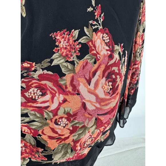 Vintage Black Floral Slip Dress With Ruffle Hem & Beaded Detail - Picture 4 of 9